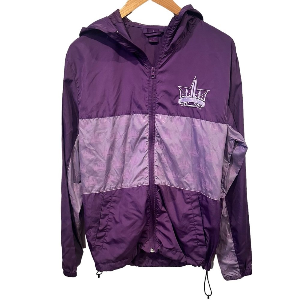 Jeffrey star cosmetics purple full zip windbreaker hood jacket adult‎ size small